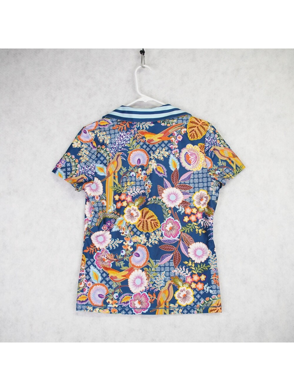 Johnny Was Wild Bird Basic Polo Shirt Athletic Tee Womens Size Small Blue NWT - Picture 3 of 13